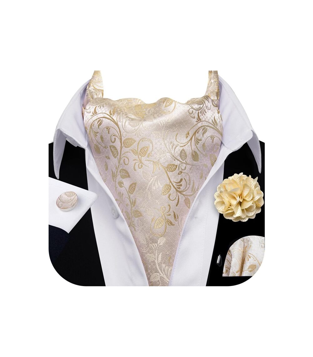 3652 Ascot Tie Cravat Floral Champagne Gold Scarf Self Ties Pocket Square